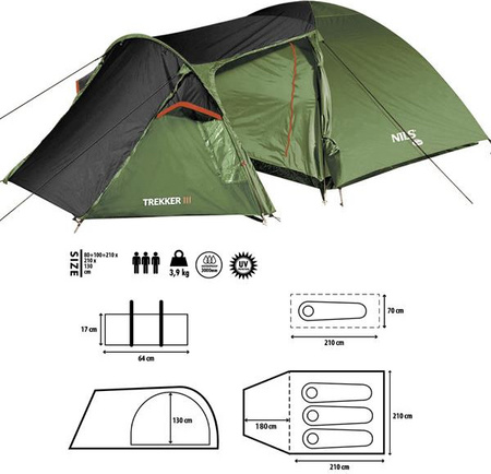 Namiot kempingowy turystyczny Trekker III Nils Camp NC6312 390x210x130cm 